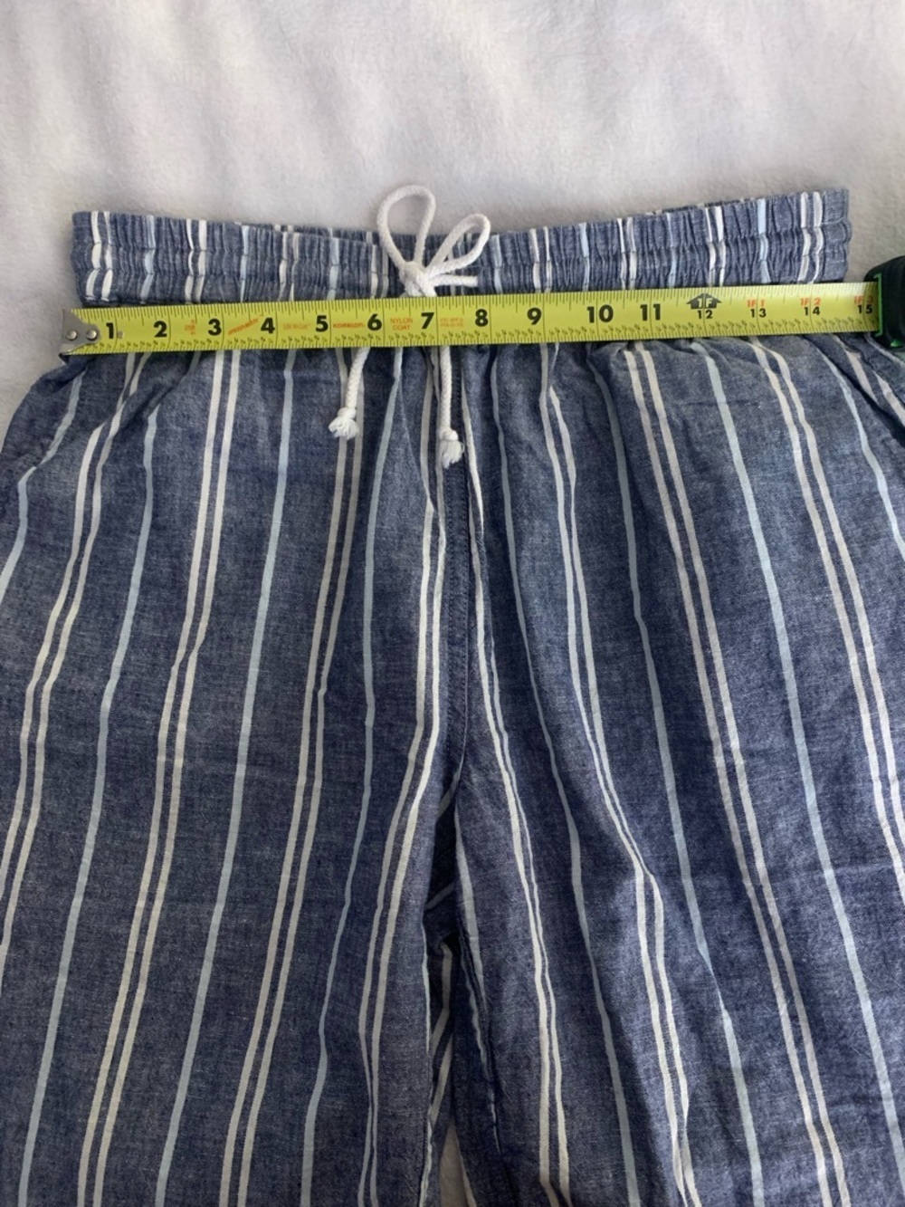 beachlunchlounge Blue and White Striped Wide Leg Linen Cotton Blend Crop Pants S - Picture 12 of 16